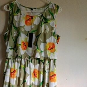 Orange Sleeveless Crew Neck Sundress